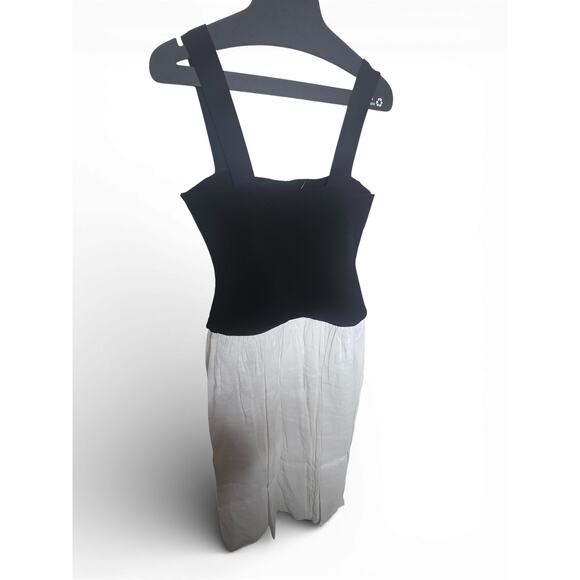 New with Tags La Ligne Henriette Dress L Black Ivory Knit Drop Waist Slit Flowy - Picture 14 of 16
